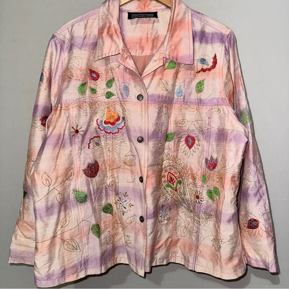 Indigo Moon Pink Embroidered Jacket Blazer Art‎ to Wear Boho Size 1/2x.